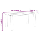 Dining Table Solid Acacia Wood 170x90x75 cm - Rear View