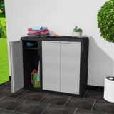 Garden Storage Cabinet with 2 Shelves Black and Grey - Front View