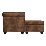 L-shaped Chesterfield Sofa Artificial Suede Leather Brown - Side View