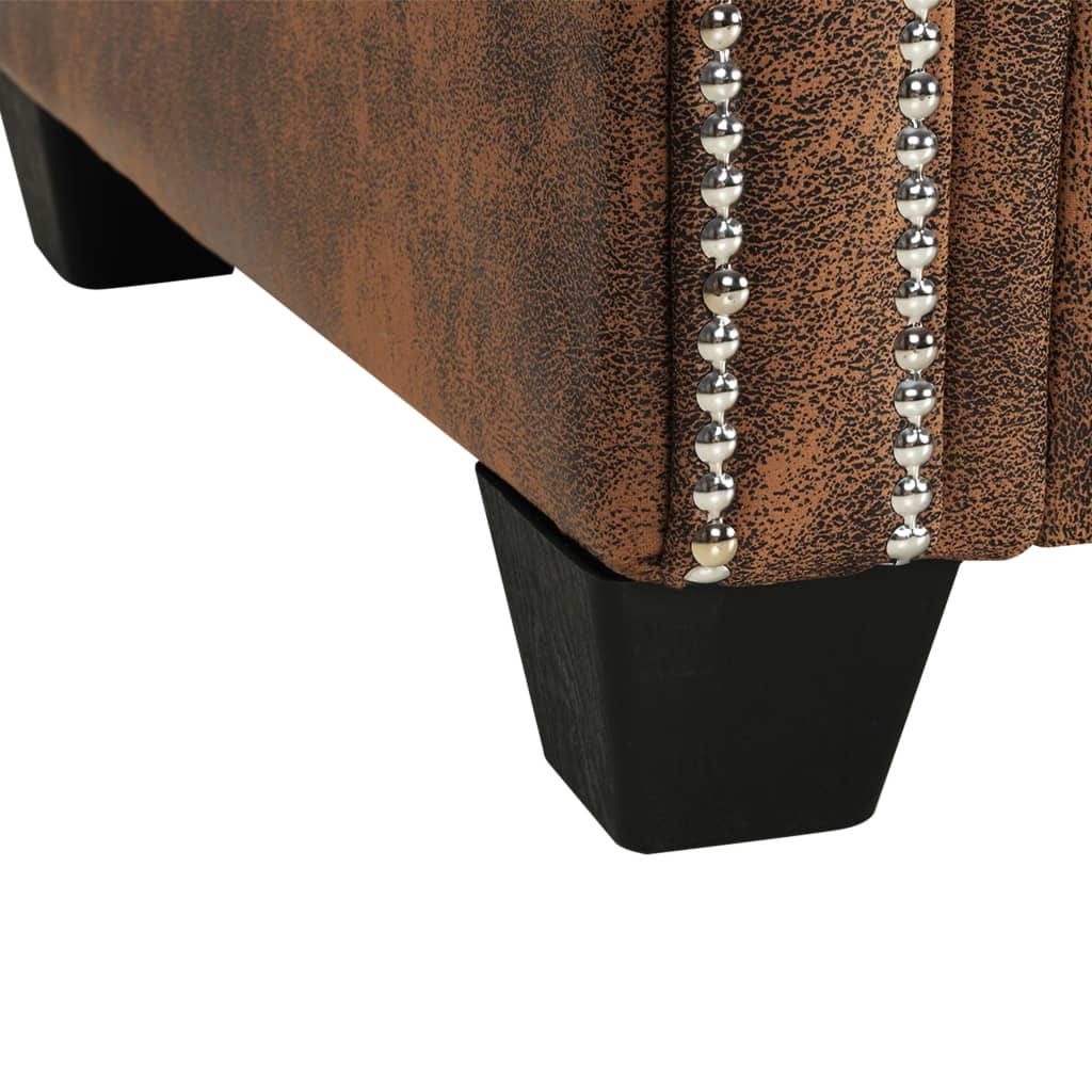 L-shaped Chesterfield Sofa Artificial Suede Leather Brown