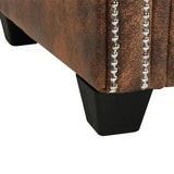 L-shaped Chesterfield Sofa Artificial Suede Leather Brown - Rear View