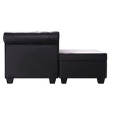 L-shaped Chesterfield Sofa Artificial Leather Black - Side View