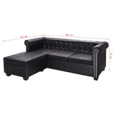L-shaped Chesterfield Sofa Artificial Leather Black - Rear View
