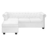 L-shaped Chesterfield Sofa Artificial Leather White - Front View