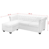 L-shaped Chesterfield Sofa Artificial Leather White