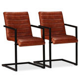 Dining Chairs 2 Pcs Real Leather- Brown