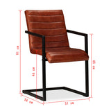 Dining Chairs 2 Pcs Real Leather- Brown