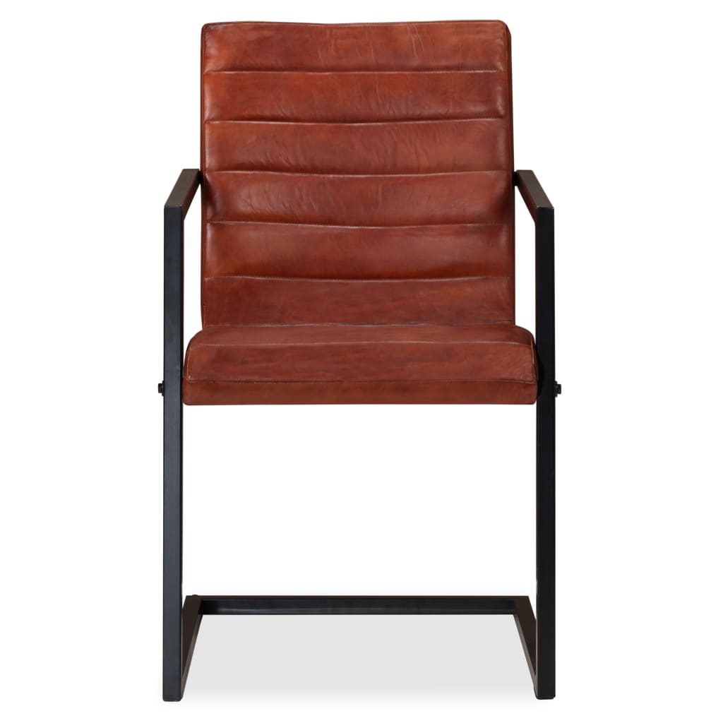 Dining Chairs 2 Pcs Real Leather- Brown