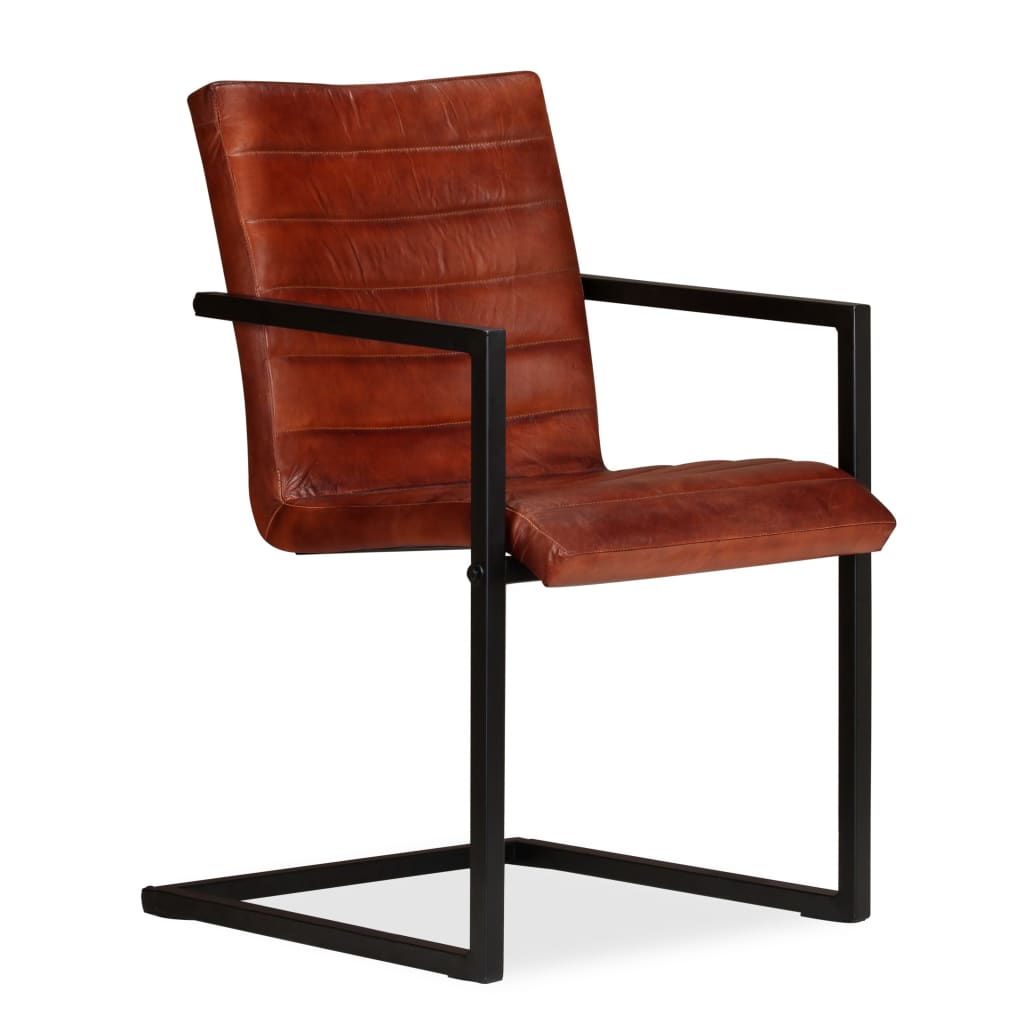Dining Chairs 2 Pcs Real Leather- Brown