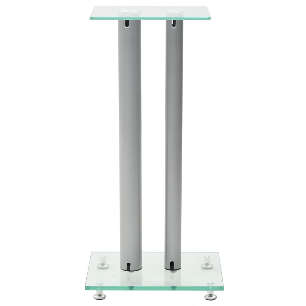 Speaker Stands 2 pcs Tempered Glass 2 Pillars Design Silver