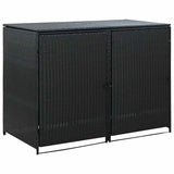Double Wheelie Bin Shed Poly Rattan Black 148x80x111 cm - Front View