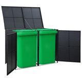 Double Wheelie Bin Shed Poly Rattan Black 148x80x111 cm - Top-Down View