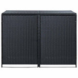 Double Wheelie Bin Shed Poly Rattan Black 148x80x111 cm - 45-Degree Angle