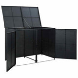 Double Wheelie Bin Shed Poly Rattan Black 148x80x111 cm - Rear View