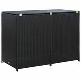 Double Wheelie Bin Shed Poly Rattan Black 148x80x111 cm - Low Angle