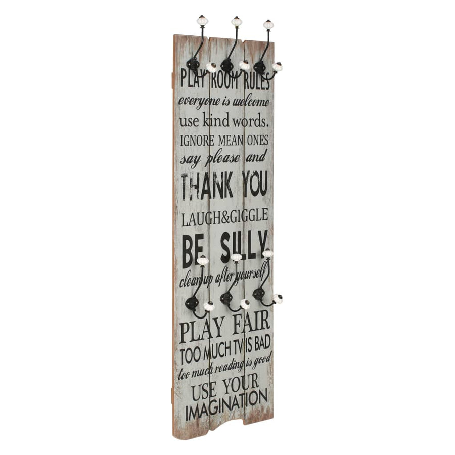 Wall-mounted Coat Rack with 6 Hooks 120x40 cm "THANK YOU