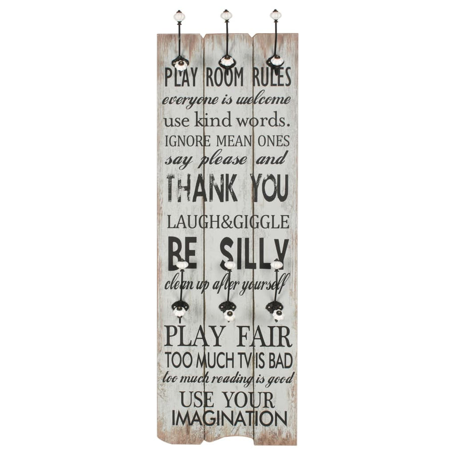Wall-mounted Coat Rack with 6 Hooks 120x40 cm "THANK YOU