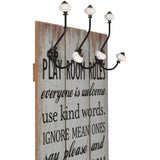 Wall-mounted Coat Rack with 6 Hooks 120x40 cm THANK YOU - Side View