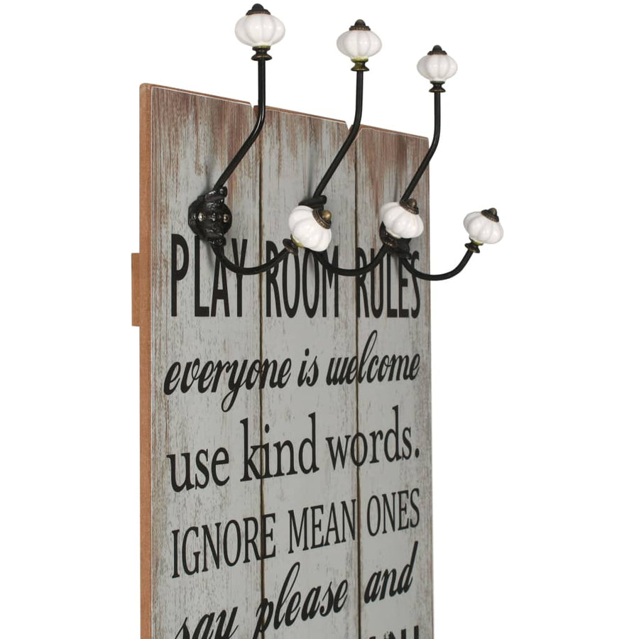 Wall-mounted Coat Rack with 6 Hooks 120x40 cm "THANK YOU