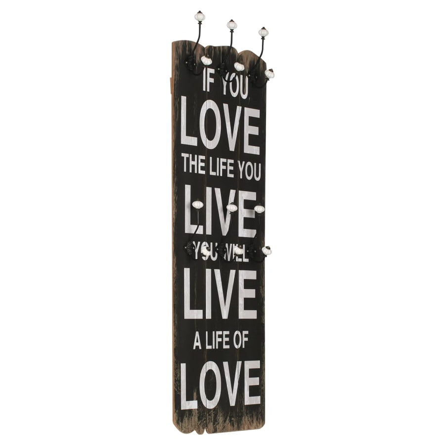 Wall-mounted Coat Rack with 6 Hooks 120x40 cm "LOVE LIVE