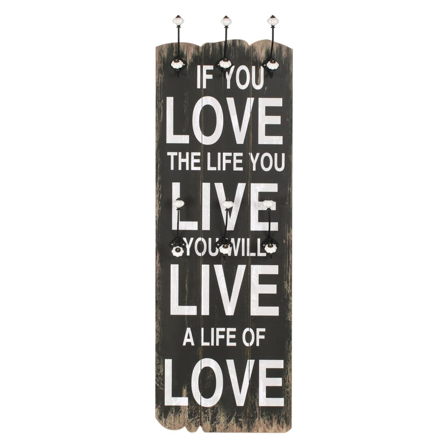 Wall-mounted Coat Rack with 6 Hooks 120x40 cm "LOVE LIVE