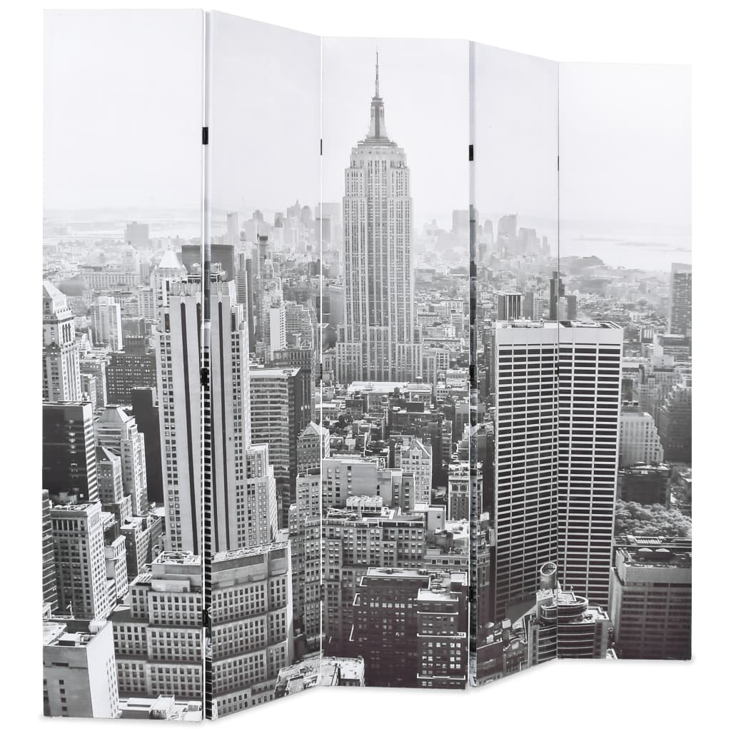 Folding Room Divider 200x180 cm New York by Day Black and White