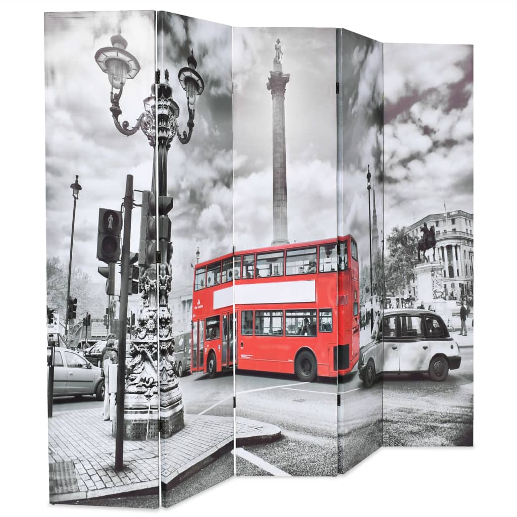 Folding Room Divider 200x180 cm London Bus Black and White