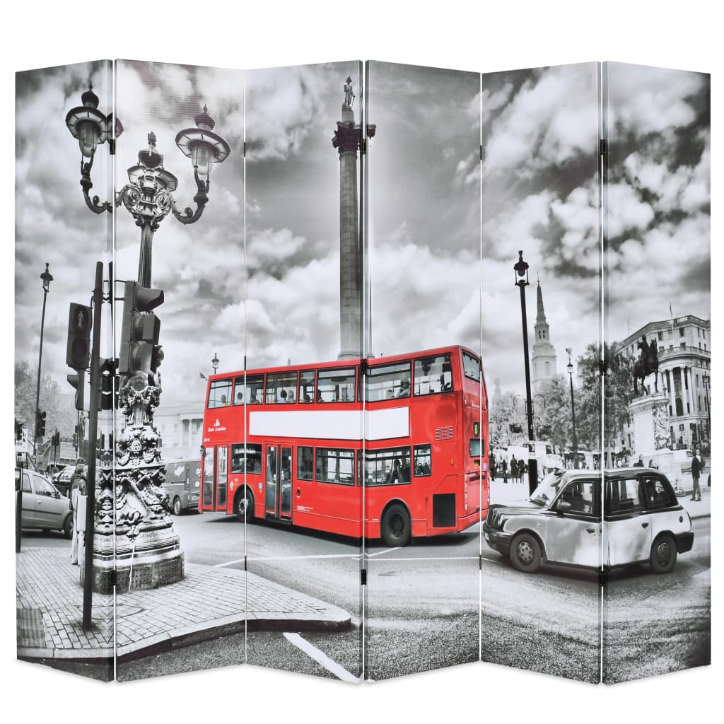 Folding Room Divider 228x180 cm London Bus Black and White