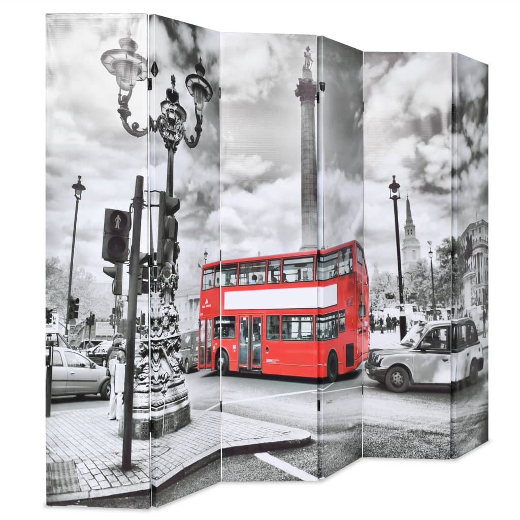 Folding Room Divider 228x180 cm London Bus Black and White