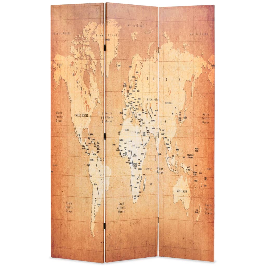 Folding Room Divider 120x180 cm World Map Yellow