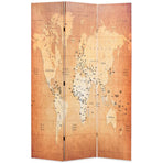 Folding Room Divider 120x180 cm World Map Yellow