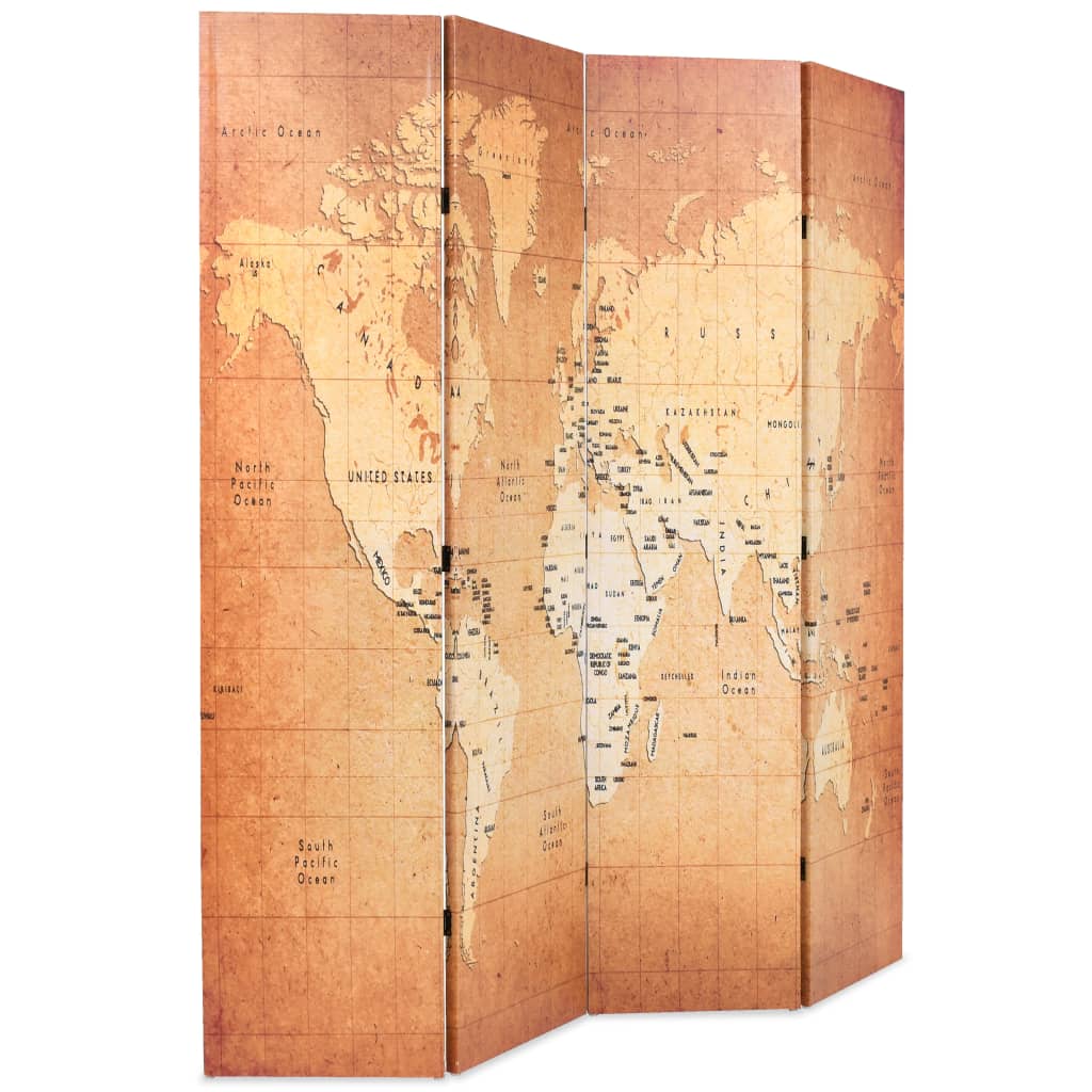 Folding Room Divider 160x180 cm World Map Yellow