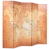 Folding Room Divider 200x180 cm World Map Yellow - Front View