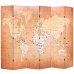 Folding Room Divider 228x180 cm World Map Yellow