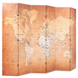 Folding Room Divider 228x180 cm World Map Yellow