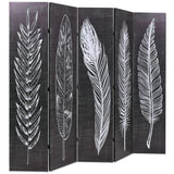 Folding Room Divider 200x170 cm Feathers Black and White - Front View