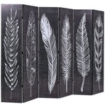Folding Room Divider 228x170 cm Feathers Black and White
