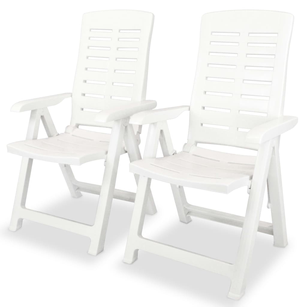 Reclining Folding Chairs 2 pcs Plastic White