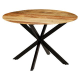 Dining Table Solid Rough Mango Wood and Steel 120x77 cm - Rear View
