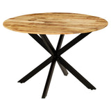 Dining Table Solid Rough Mango Wood and Steel 120x77 cm - Close-Up Angle