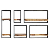 Wall Shelf Set 5 Pieces Solid Acacia Wood and Steel - Front View