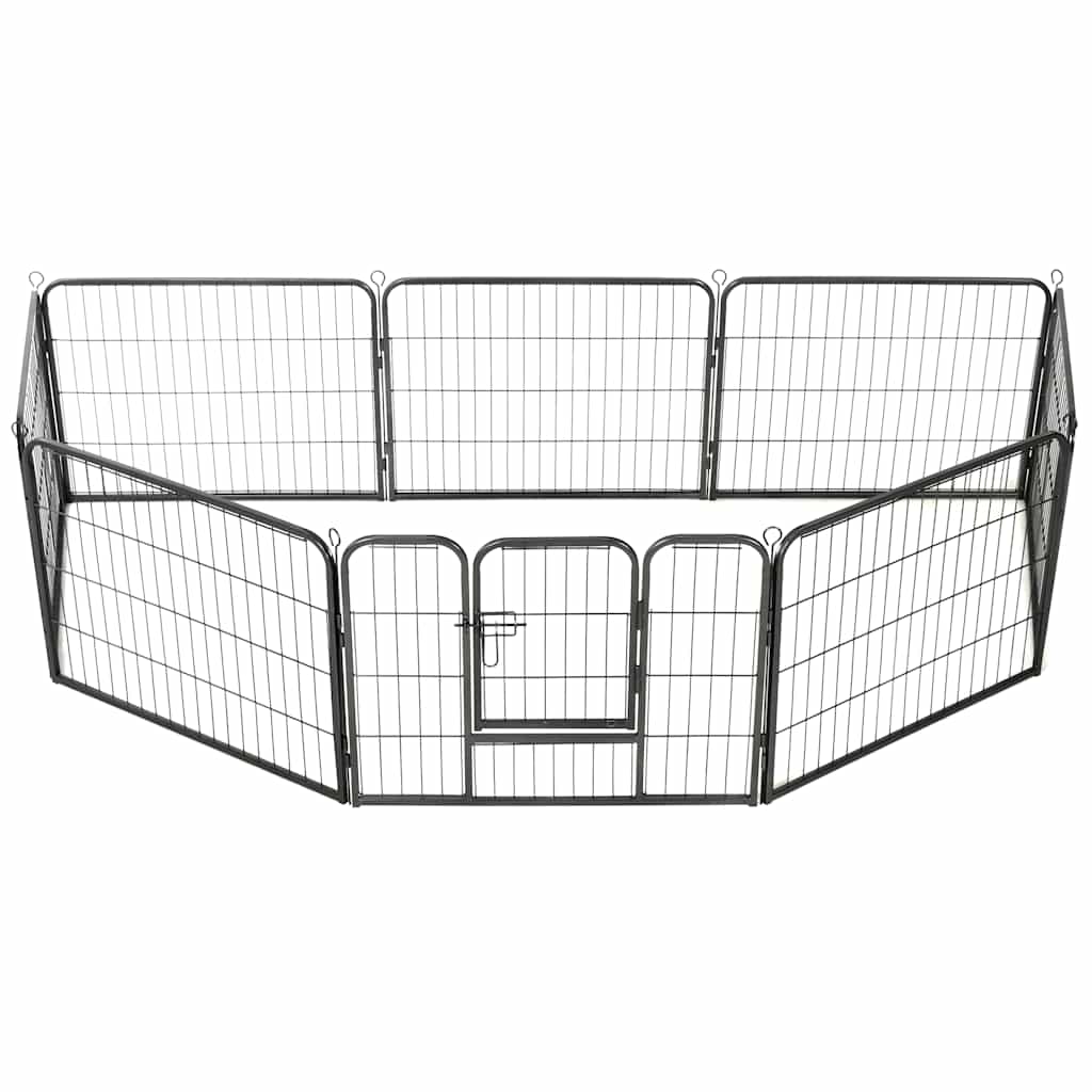 Dog Playpen 8 Panels Steel 80x60 cm Black