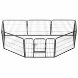 Dog Playpen 8 Panels Steel 80x60 cm Black - Front View