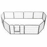 Dog Playpen 12 Panels Steel 80x60 cm Black - Front View