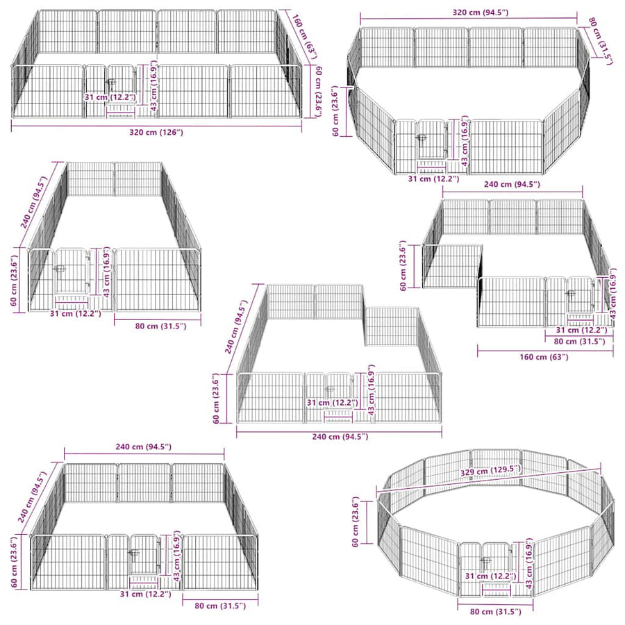 Dog Playpen 12 Panels Steel 80x60 cm Black