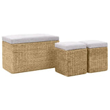Bench with 2 Ottomans Seagrass Grey - Front View