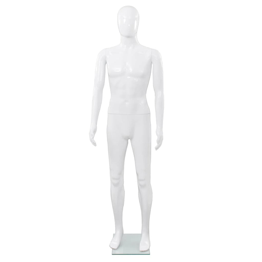 Full Body Male Mannequin with Glass Base Glossy White 185 cm