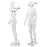 Full Body Male Mannequin with Glass Base Glossy White 185 cm - 45-Degree Angle