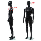 Full Body Male Mannequin with Glass Base Glossy Black 185 cm - 45-Degree Angle