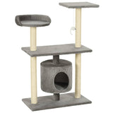 Cat Tree with Sisal Scratching Posts 95 cm Grey - Front View